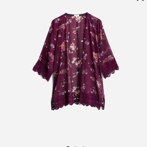 Crochet trim open front blouse